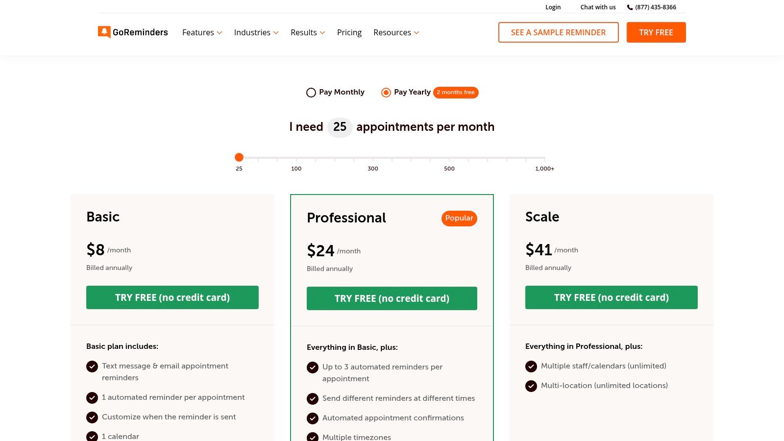 GoReminders's simple and clean appointment scheduling interface.