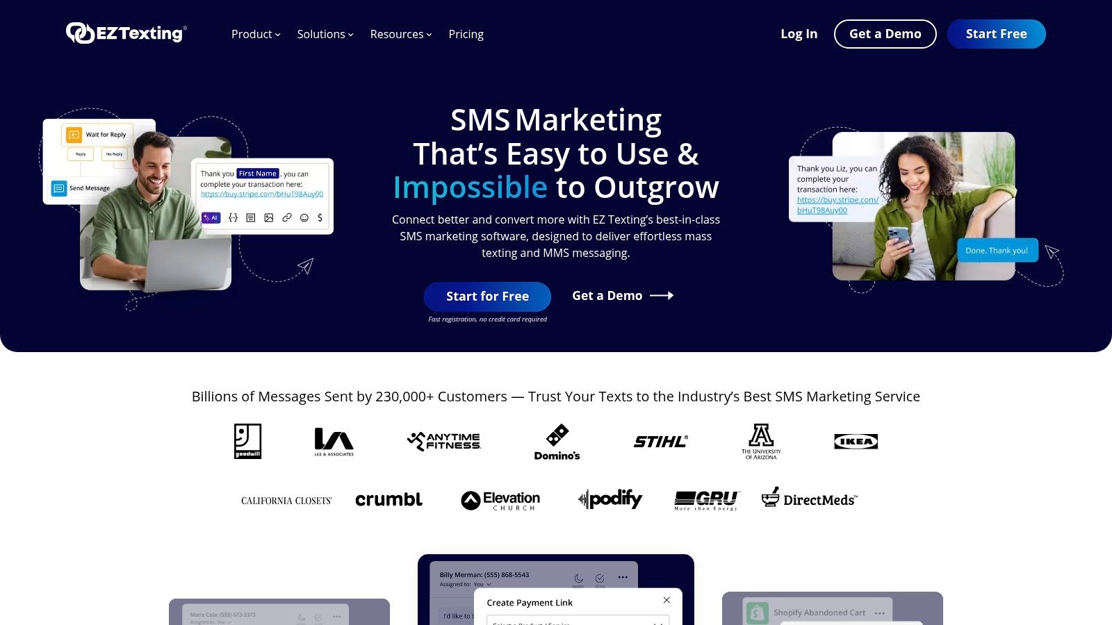 EZ Texting dashboard showing contacts and messaging interface