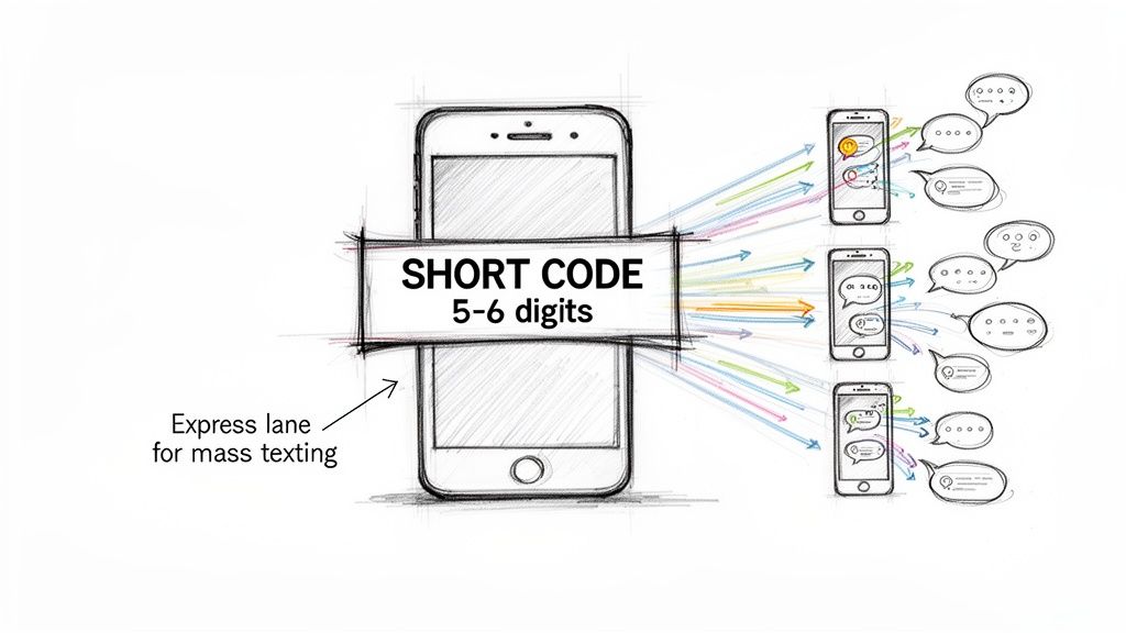 Illustration: A 5-6 digit short code on a phone acts as an express lane for mass texting.