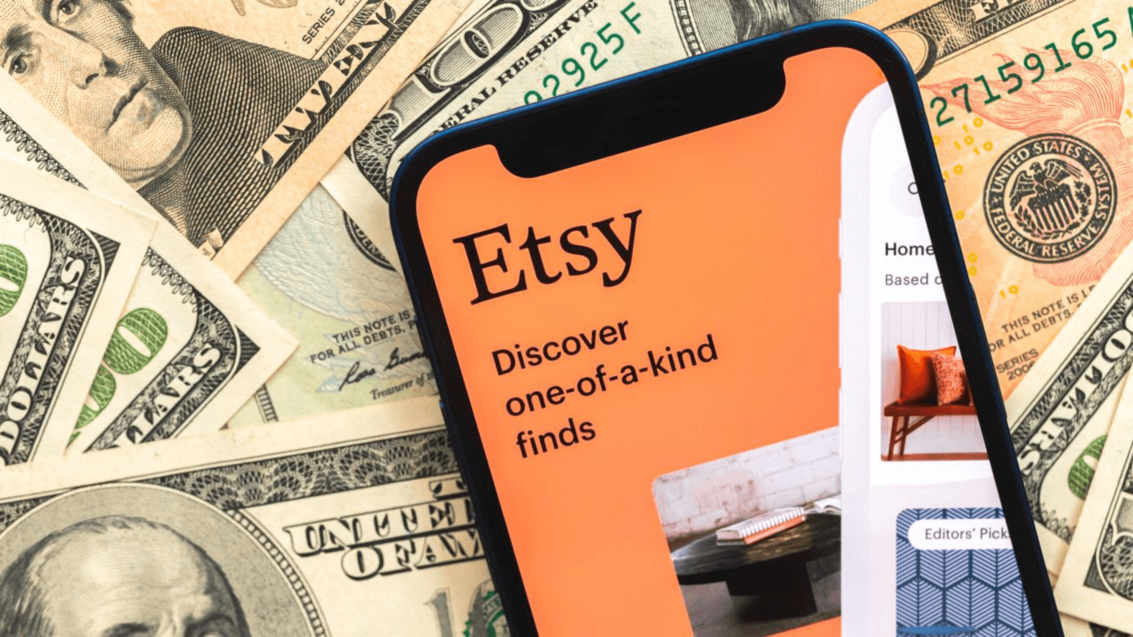 Etsy shopping app with cash background - Tips to Grow an Etsy Dropshipping Store
