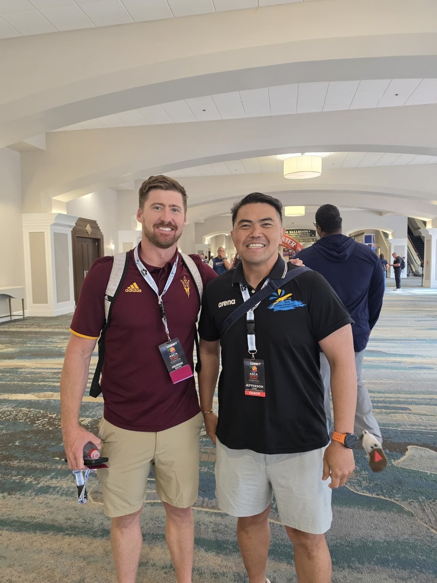 Harry Wright Swim School Coach Jefferson with Herbie Behm at the ASCA World Clinic, Orlando