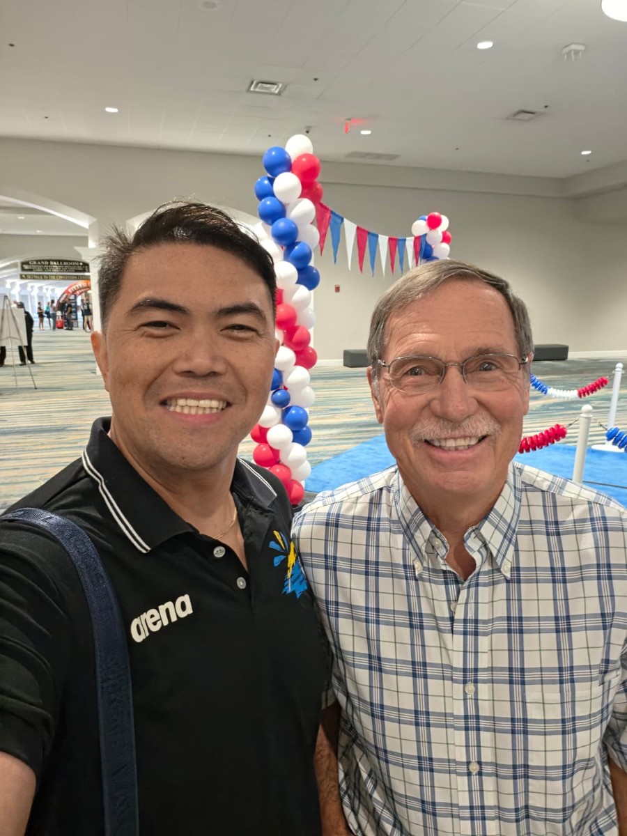 Harry Wright Swim School Coach Jefferson with Gregg Troy at the ASCA World Clinic, Orlando