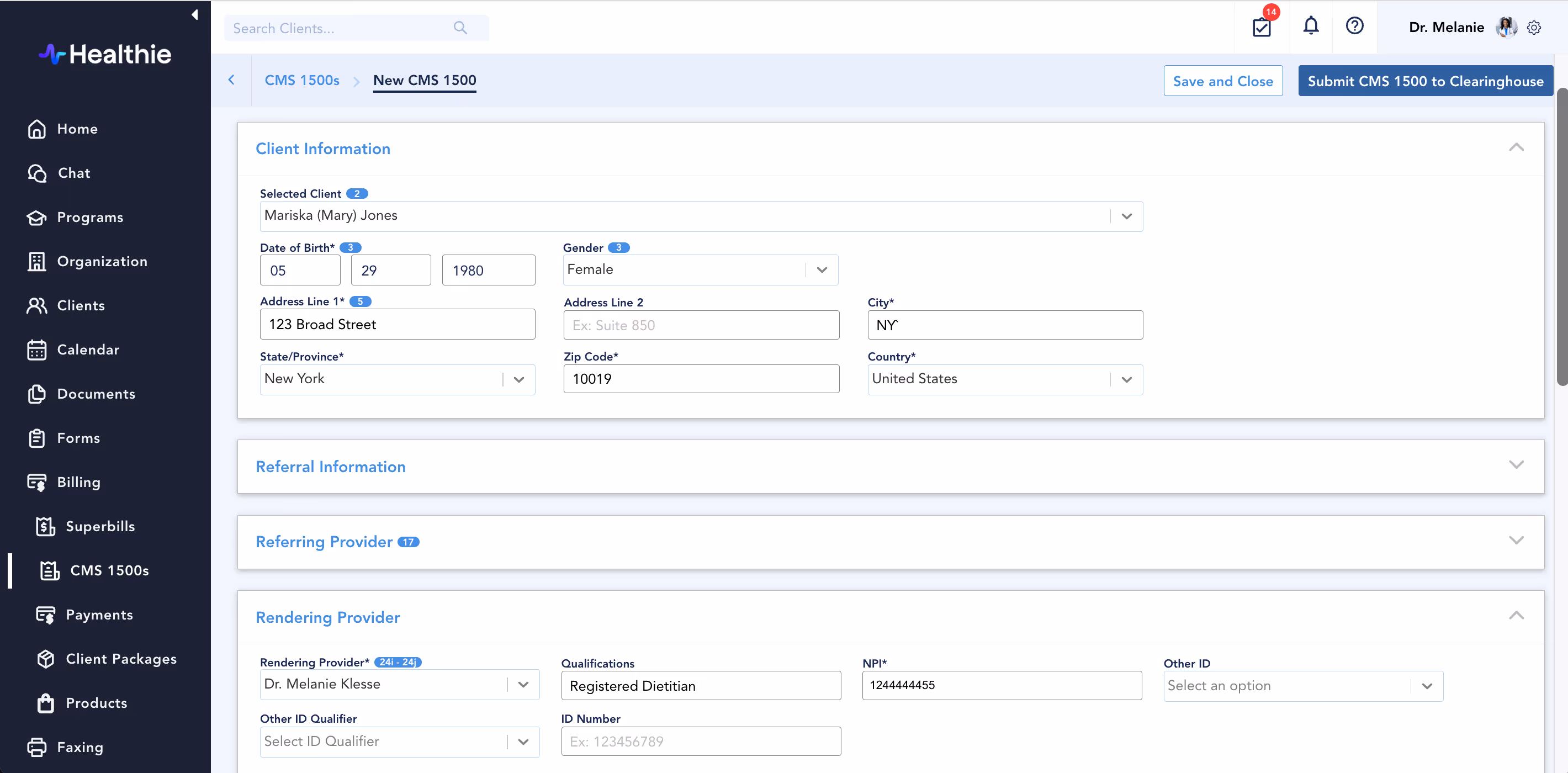 Healthie dashboard screenshot displaying key metrics and data for efficient decision-making.