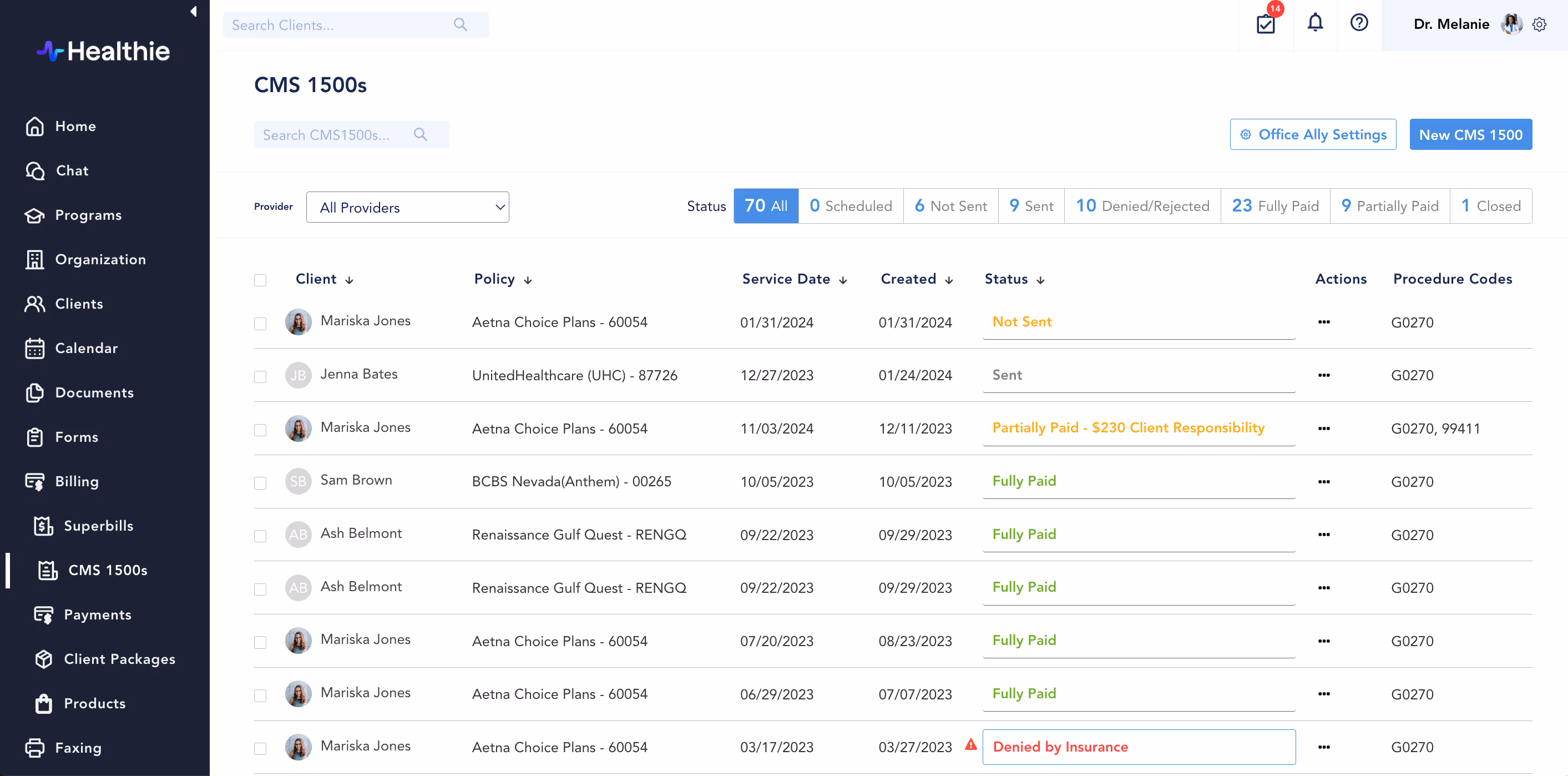 Healthie dashboard screenshot displaying key metrics and data for efficient decision-making.