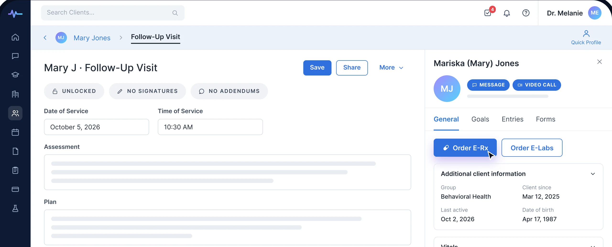 Ordering an electronic prescription from a patient's chart in Healthie