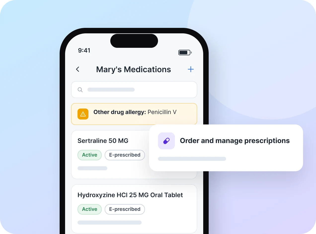 A patient's medication list in the Healthie mobile app