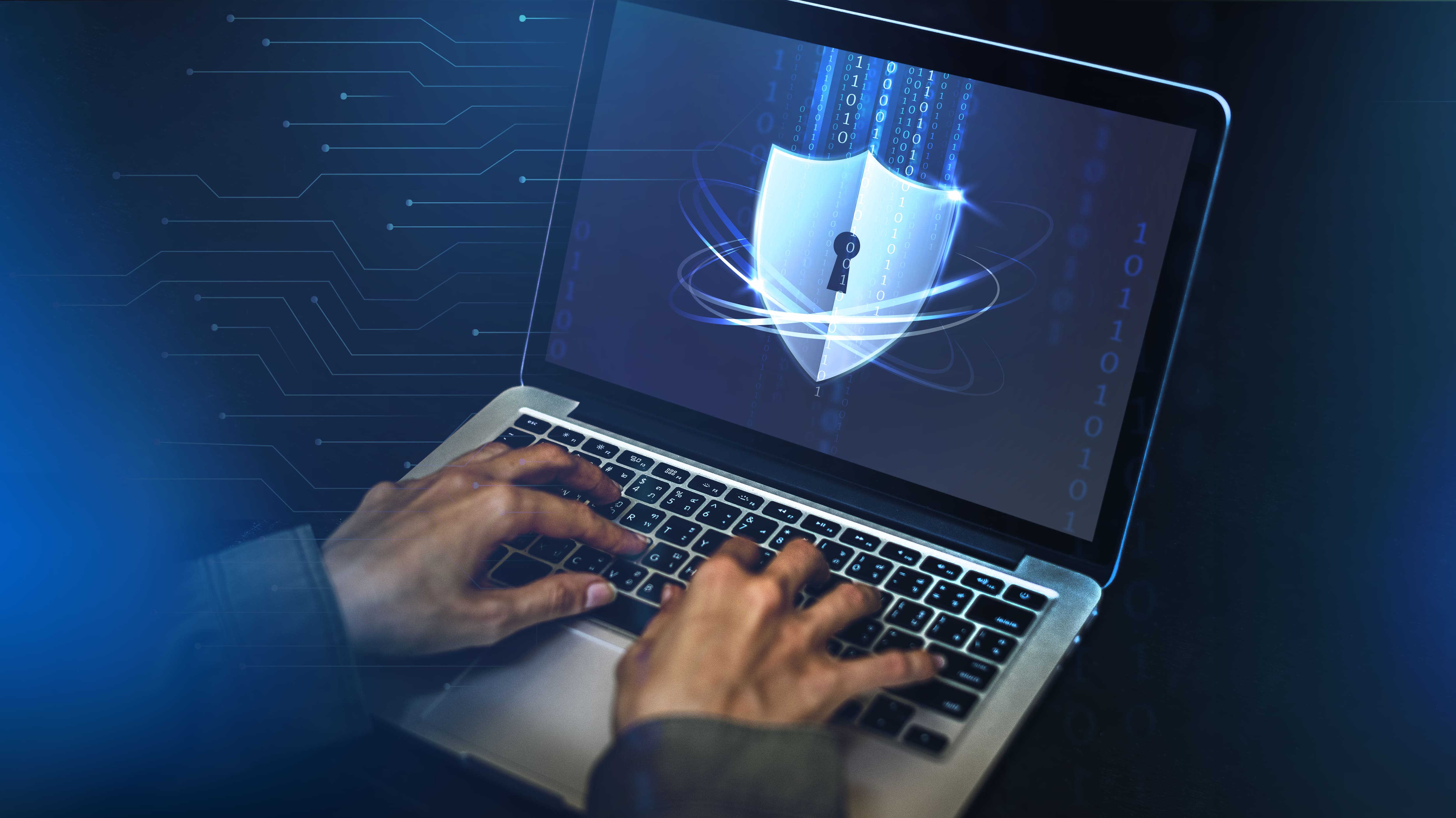 Laptop mit Sicherheitsschloss, das am Bildschirm angezeigt wird