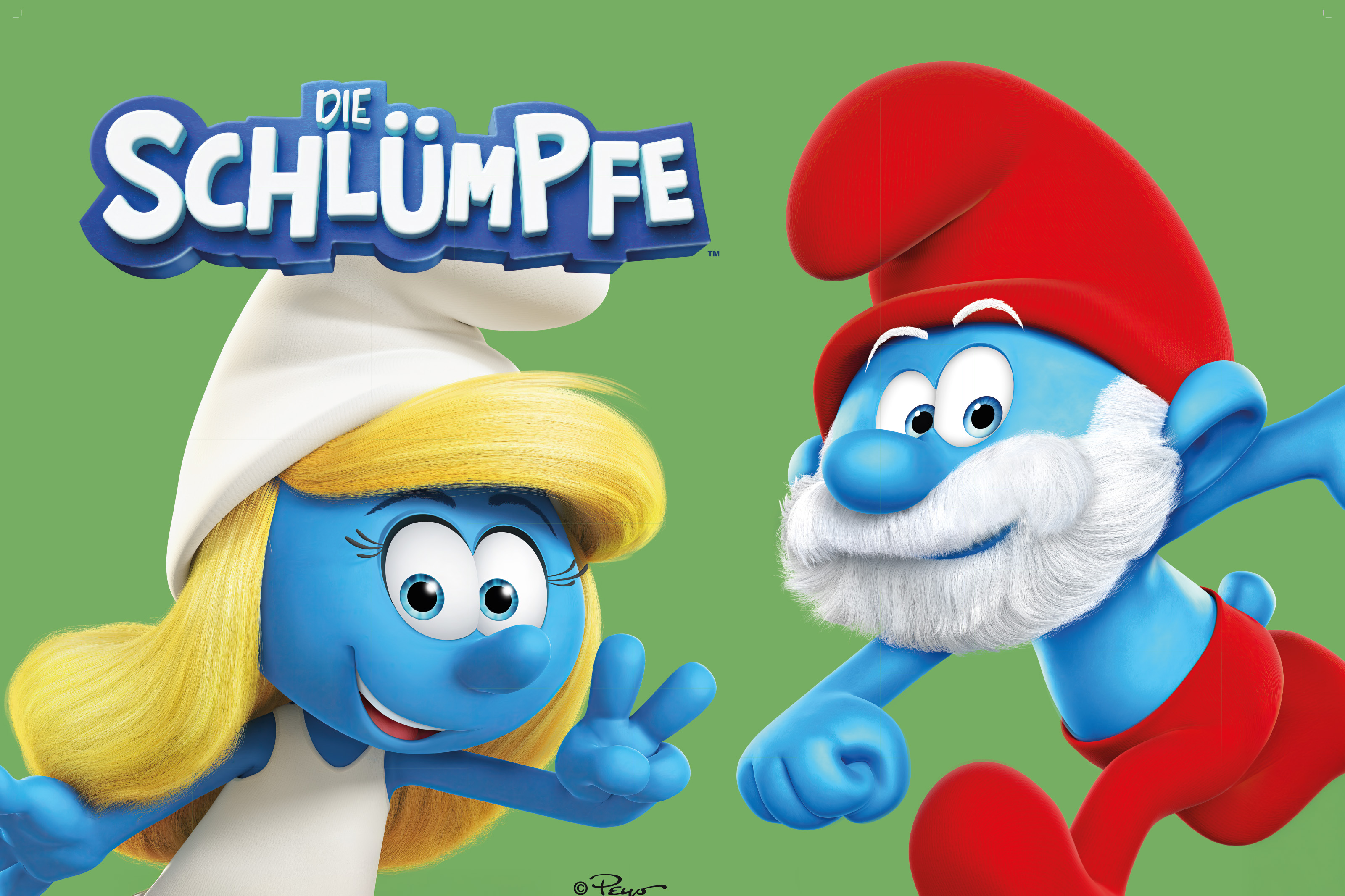 Bild von Papa & Mama Schlumpf vor grünem HintergrundBild von Papa & Mama Schlumpf vor grünem Hintergrund