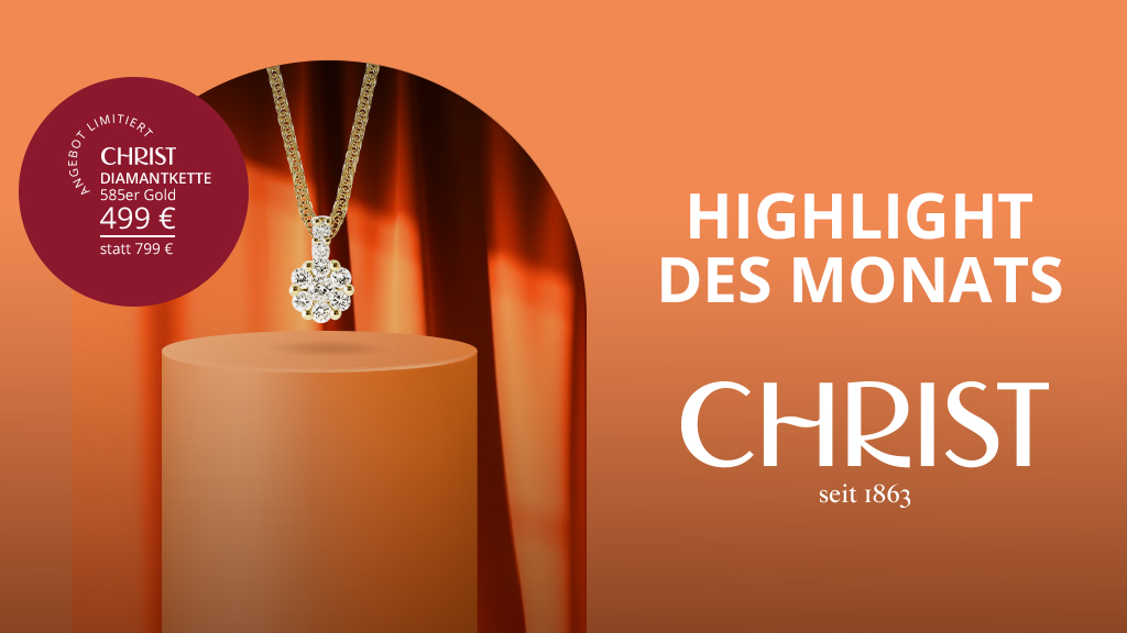 Christ Diamanten Kette vor orangenem Hintergrund