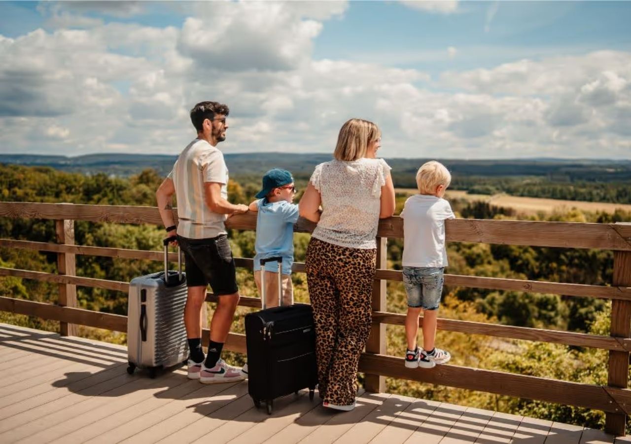 family enjoying the view over greenfields