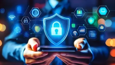 Professionnel en cybersécurité analysant des données sur un écran d'ordinateur avec graphiques et code informatique