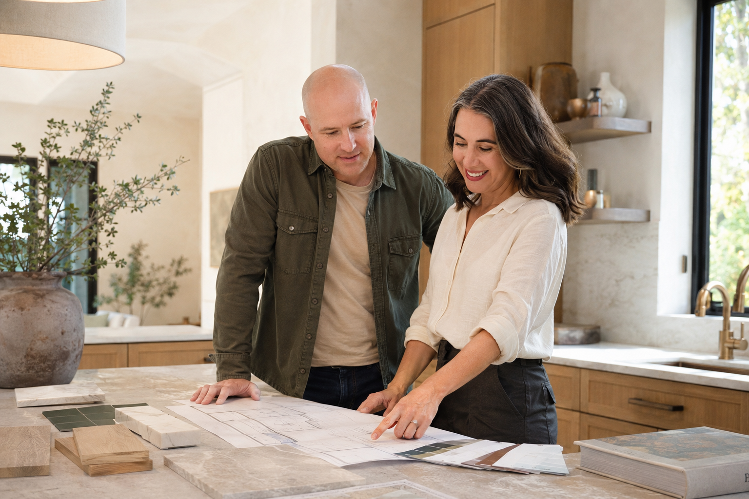 Gabe and Jennifer Hillebrand reviewing plans and finish selections
