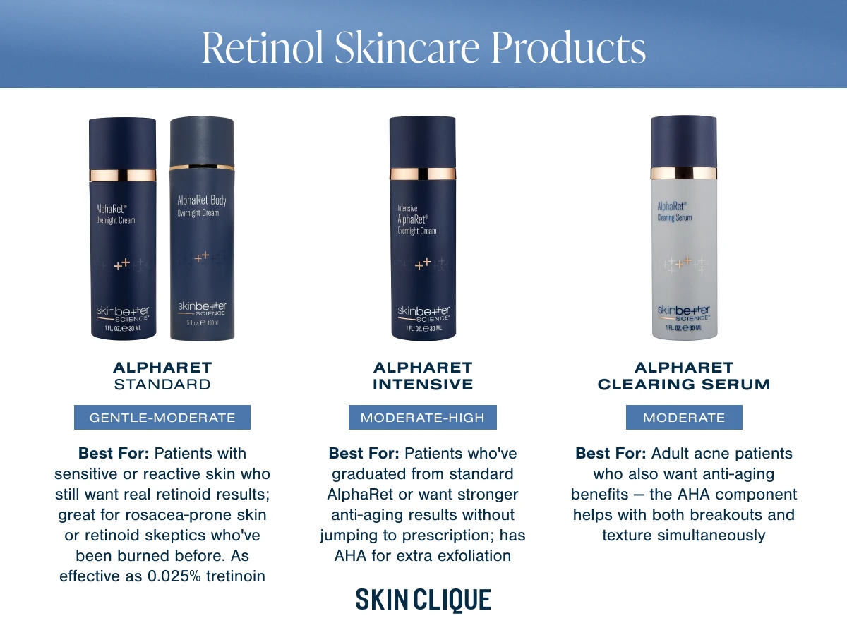 Skinbetter Science retinol skincare product options