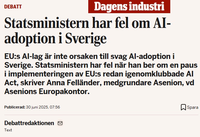 Dagens Industri OP: The Prime Minister is Wrong About AI Adoption in Sweden