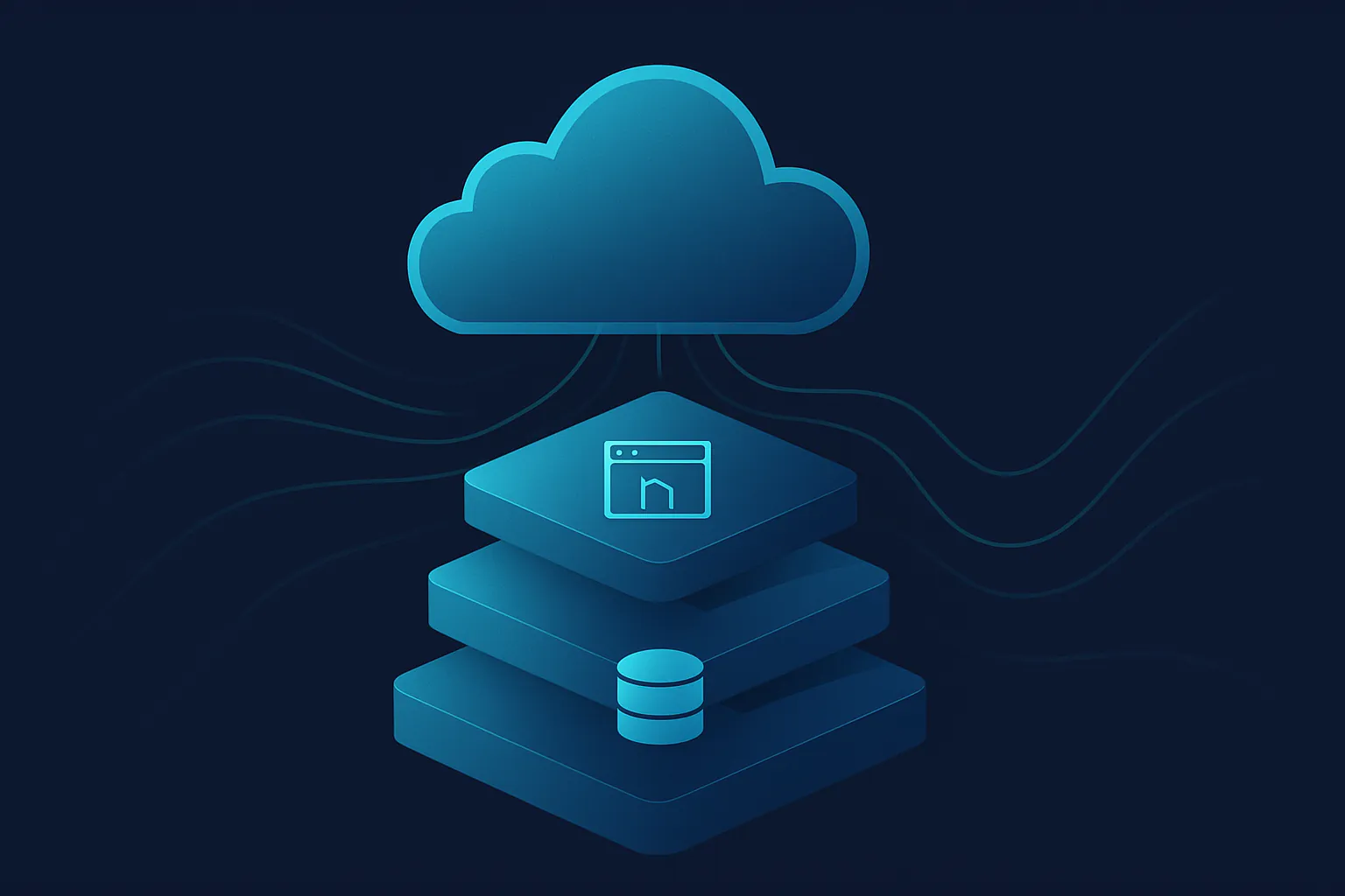 Illustration of cloud-based PaaS services with a layered application and data stack in blue tones, used as a blog header for modern platform architecture.