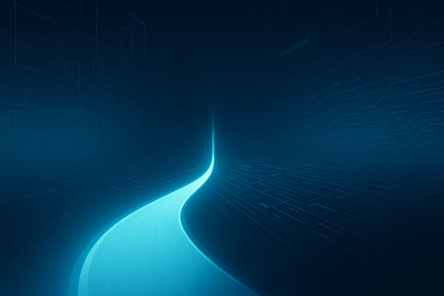 A luminous stream of blue light splits into two diverging paths within a dark, futuristic digital landscape. One path remains smooth while the other fragments, symbolizing LLM limits, emerging reasoning-focused AI, and the shifting direction of modern artificial intelligence.