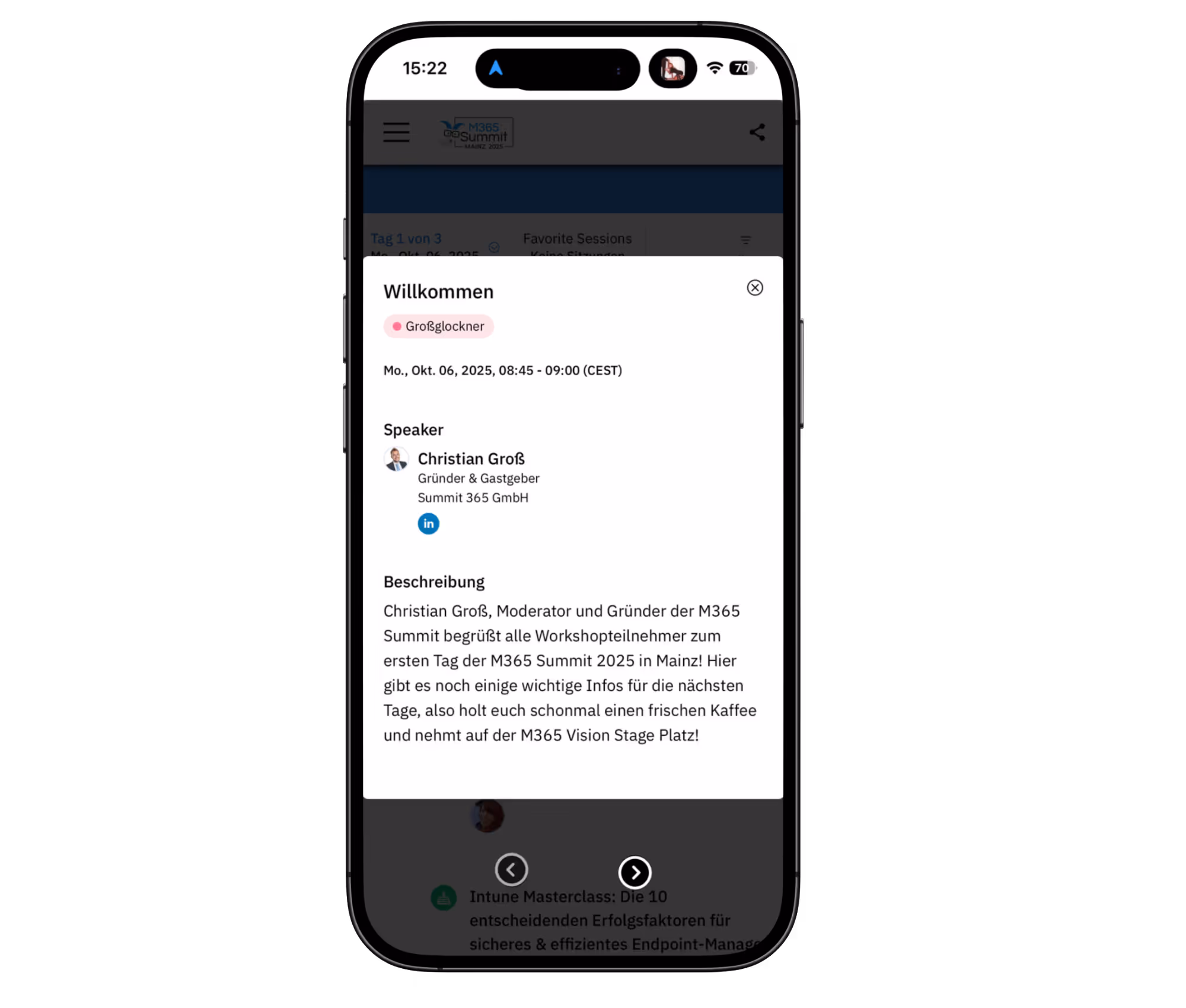 Zeitplan M365 Summit App