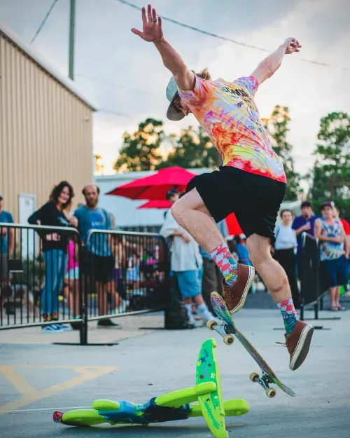 Skateboarding outside of the Taproom