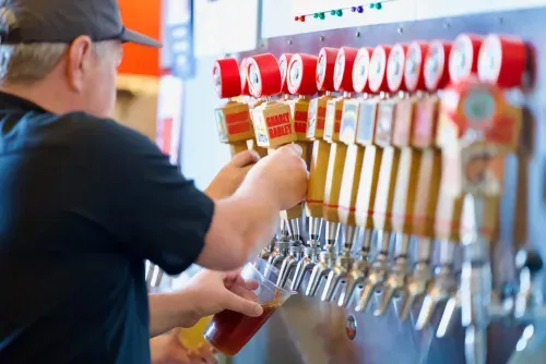 Beer being poured from the tap at the taproom