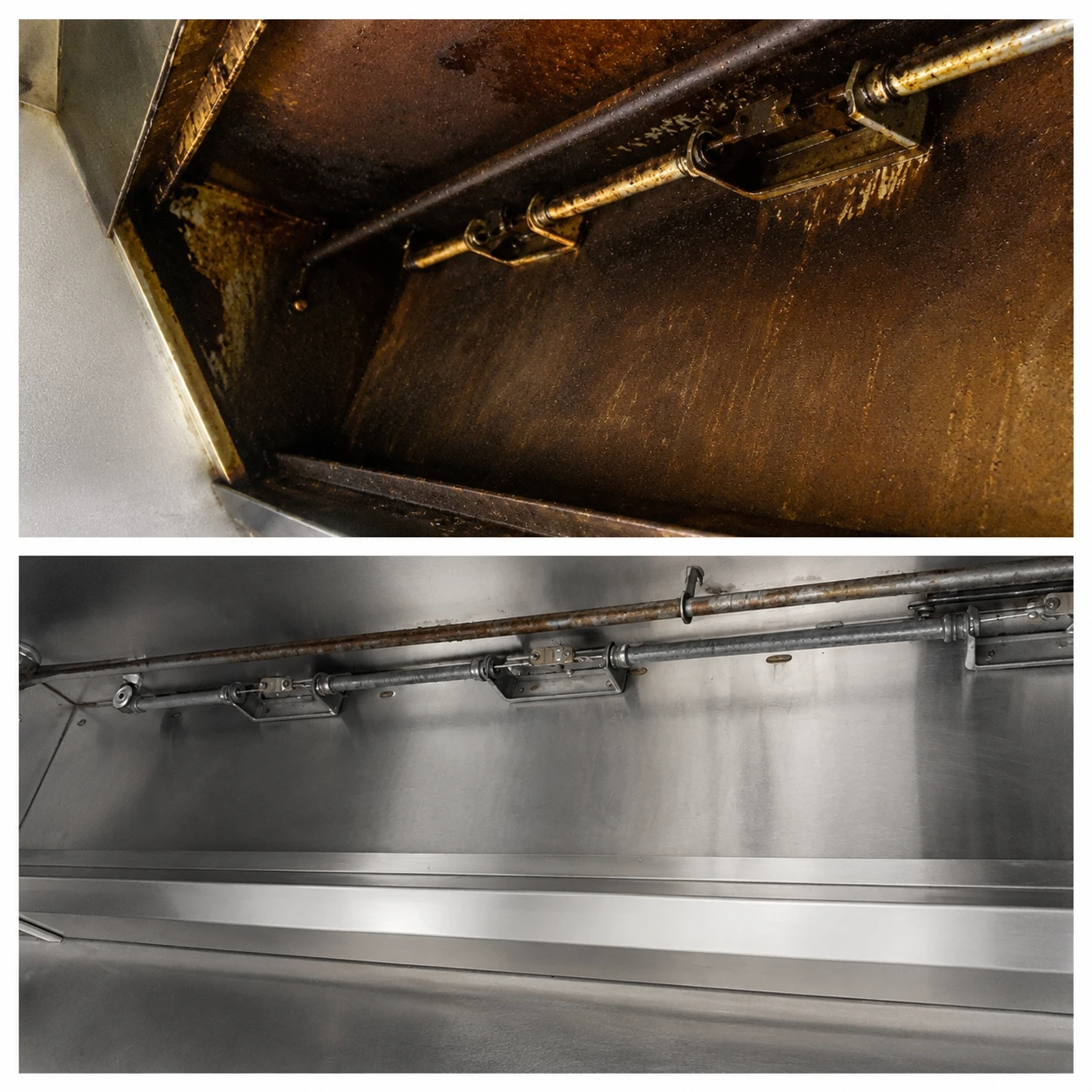 Kitchen hood before and after cleaning