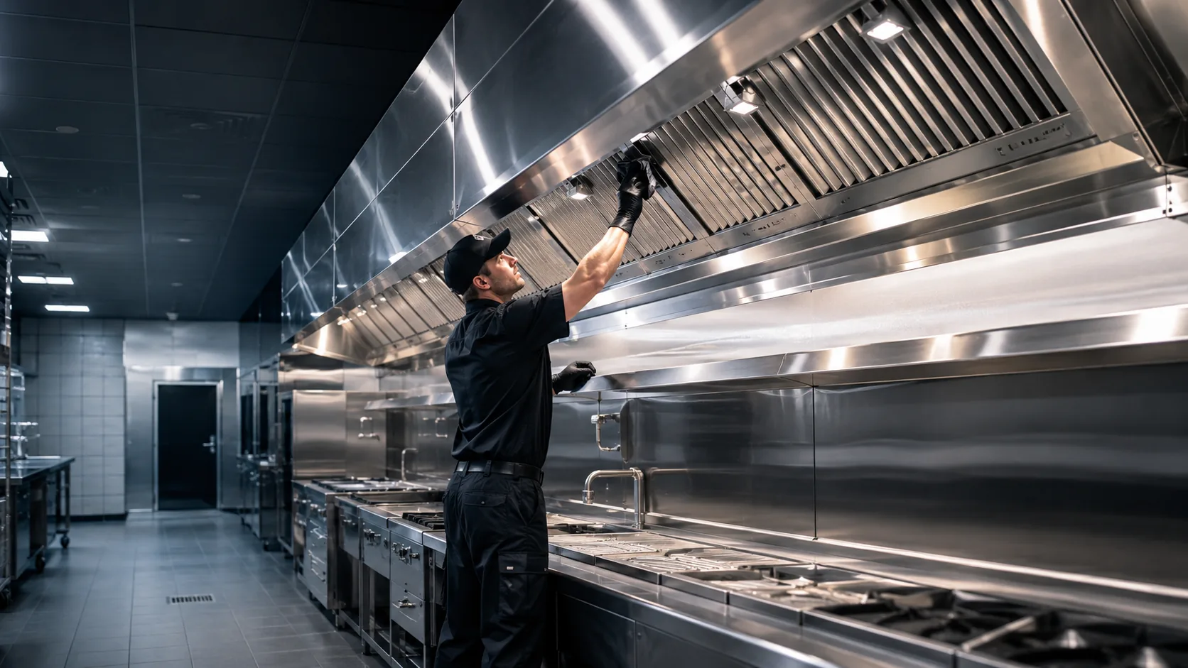 Commercial kitchen hood and exhaust system