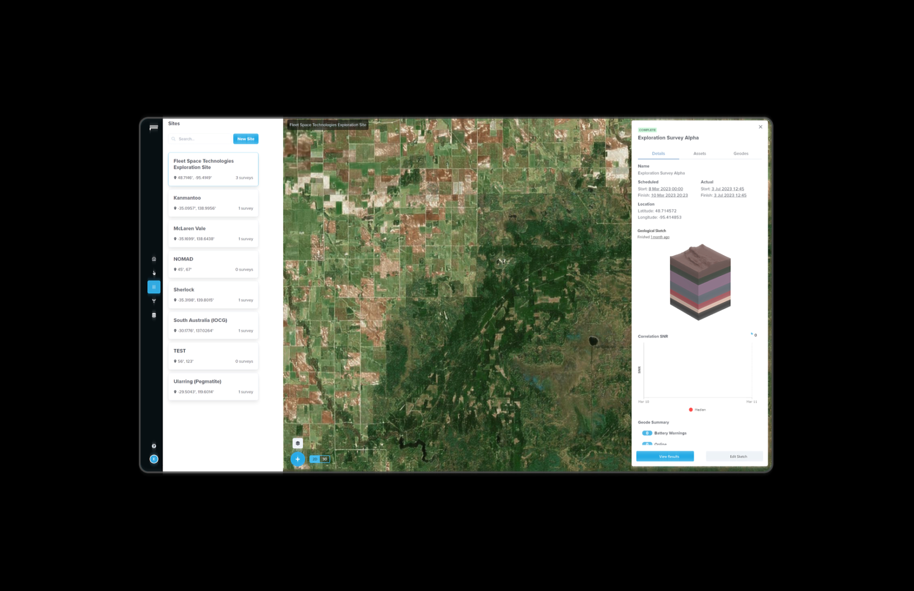 A mapping screenshot of the ExoSphere program