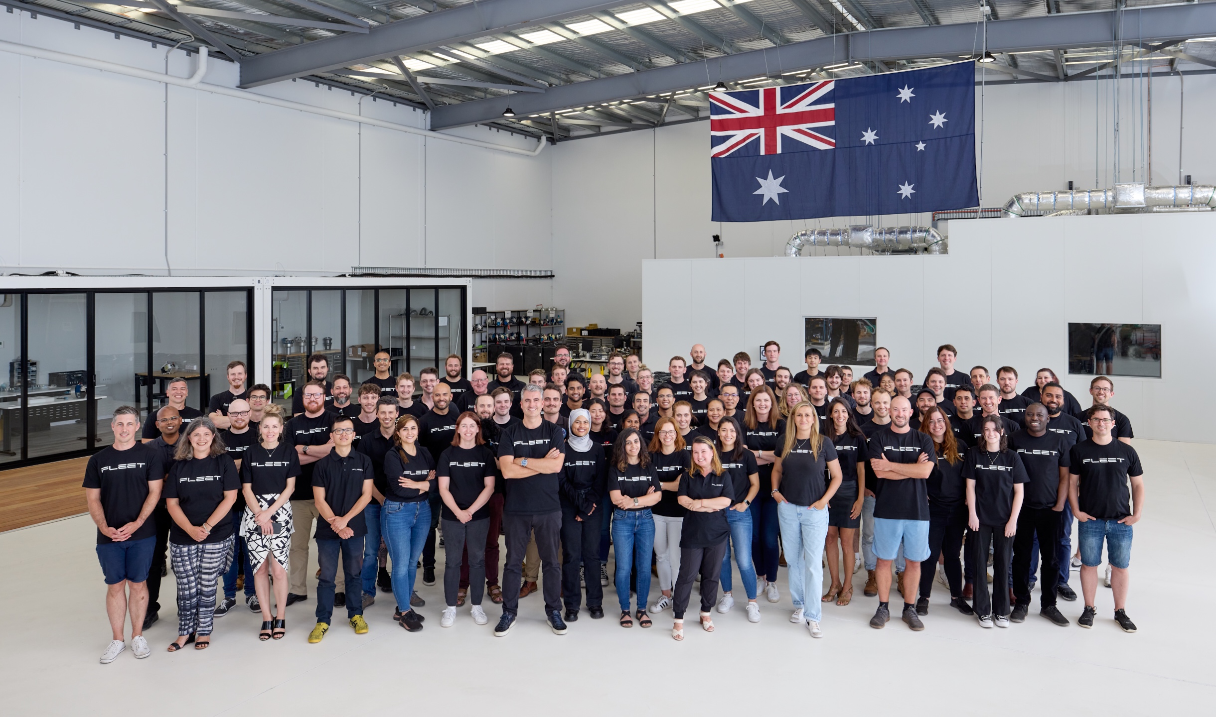 An image of the whole fleet team from high up looking down