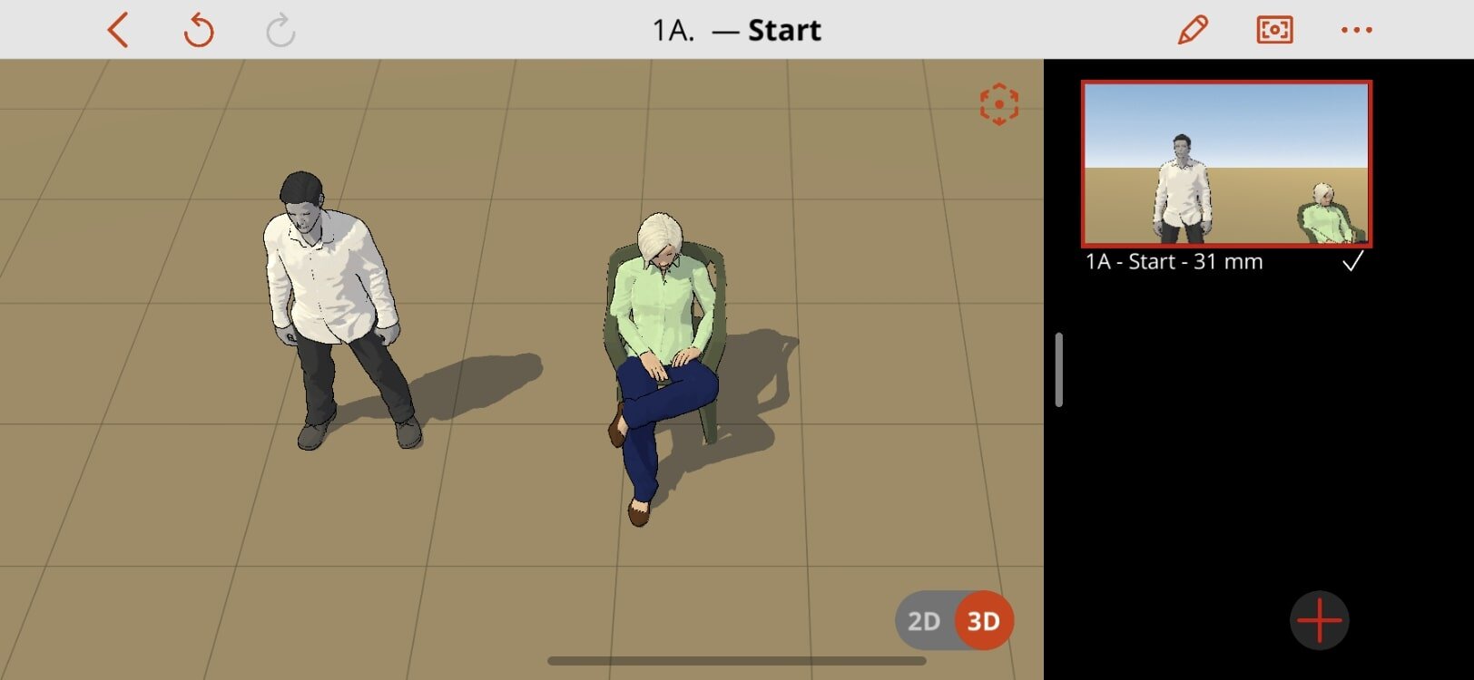 POSITION YOUR CHARACTERIn this example, we added a Chair prop and positioned our character sitting in the chair. You can also flip the character; automatically Face Camera; or move it or rotate it.