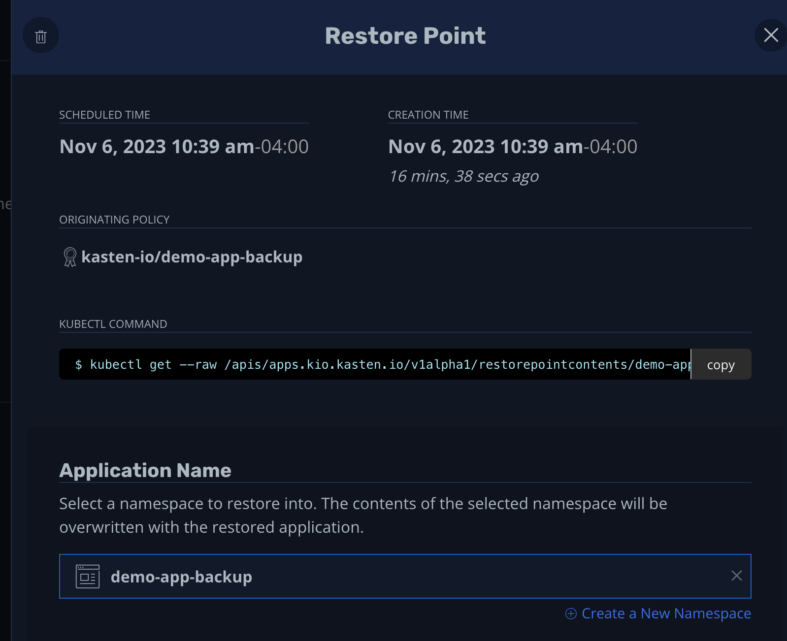 Restore to a separate namespace