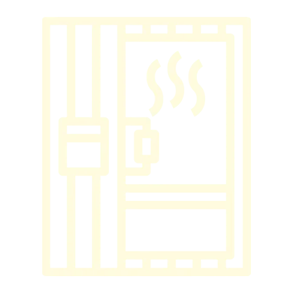 Icon of a sauna door with steam rising inside, symbolizing a hot sauna room.