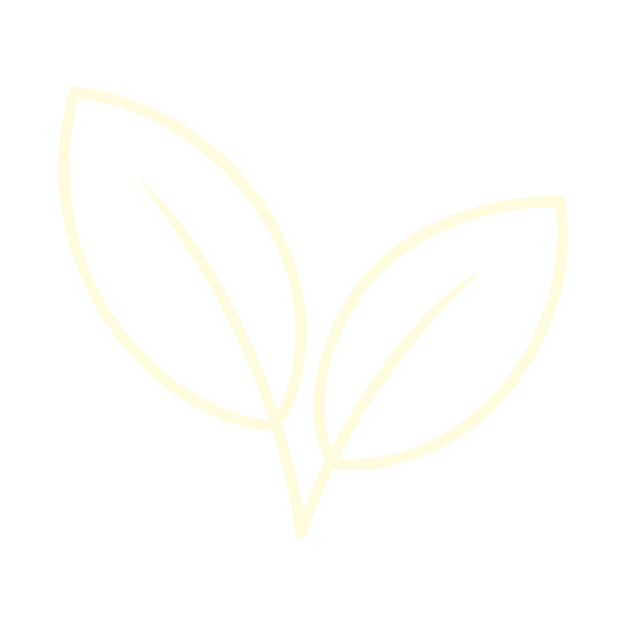 Minimalist outline of two pale yellow leaves connected at stems on a white background.