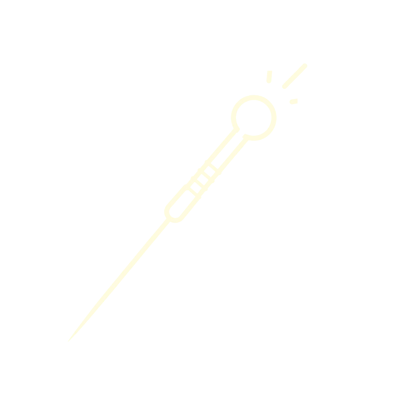 Minimalist light yellow acupuncture needle icon with glowing tip on white background.