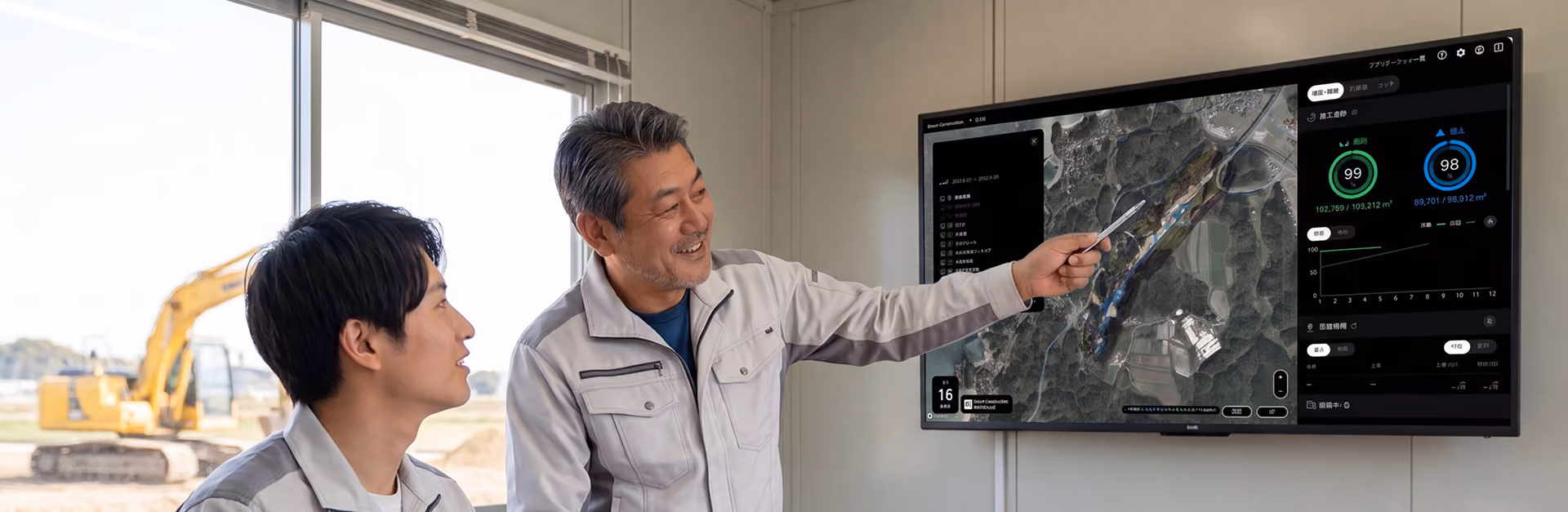 ICT建機と車両の稼働状況を可視化した画面