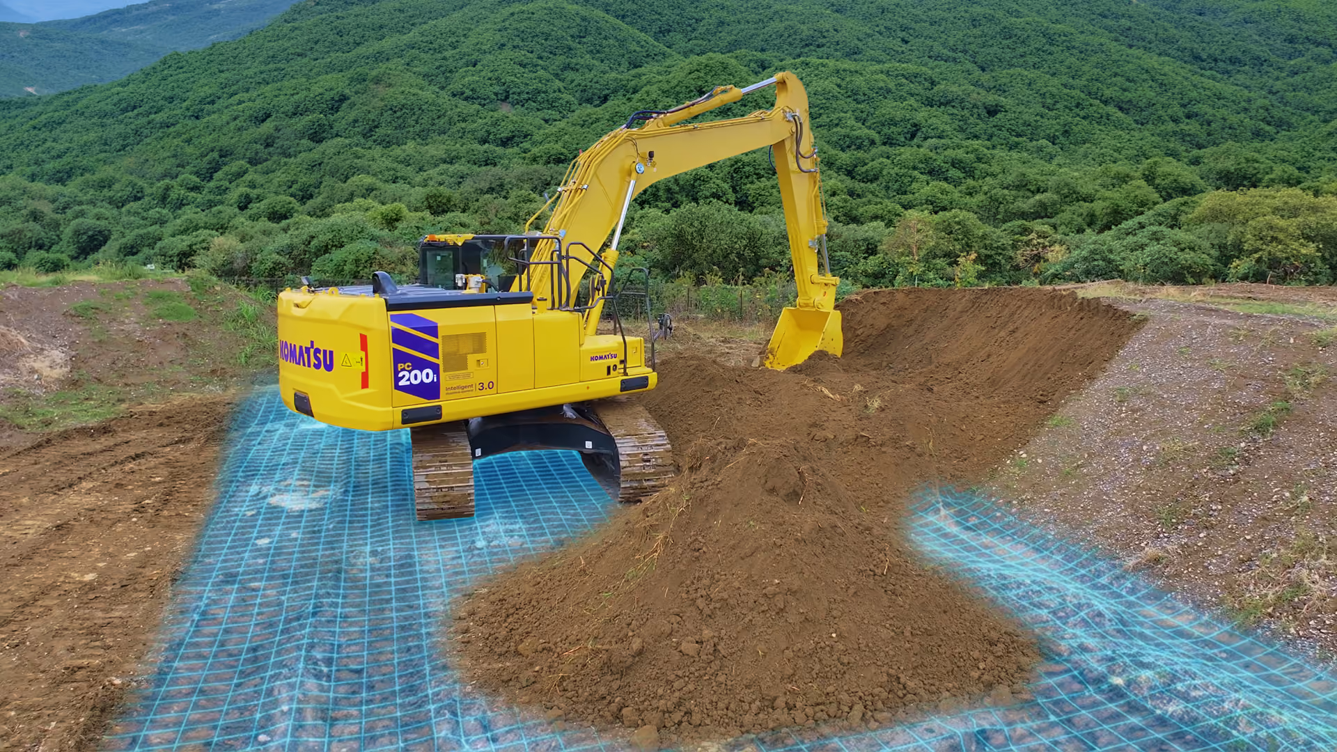 3次元設計データをICT建機へ連携して施工する様子
