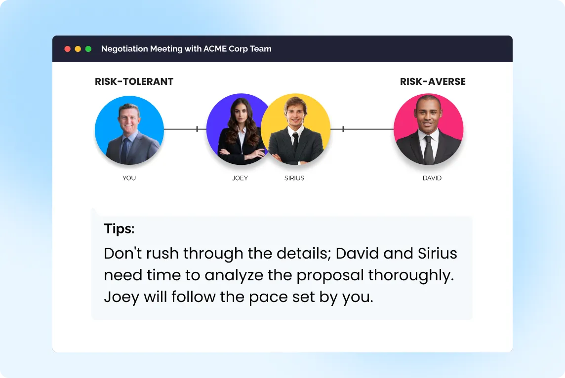 Skwill AI negotiation meeting coaching with buyer persona insights.