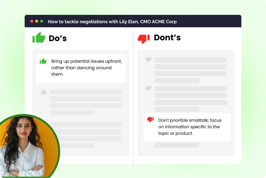 Negotiation coaching graphic with do’s and don’ts for handling buyer conversations.