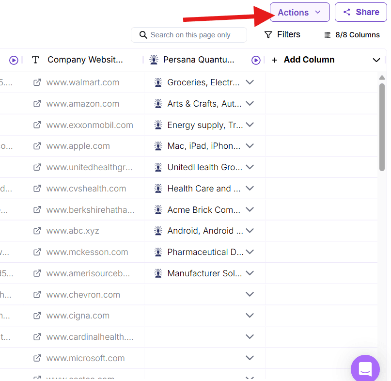 Actions → Export List