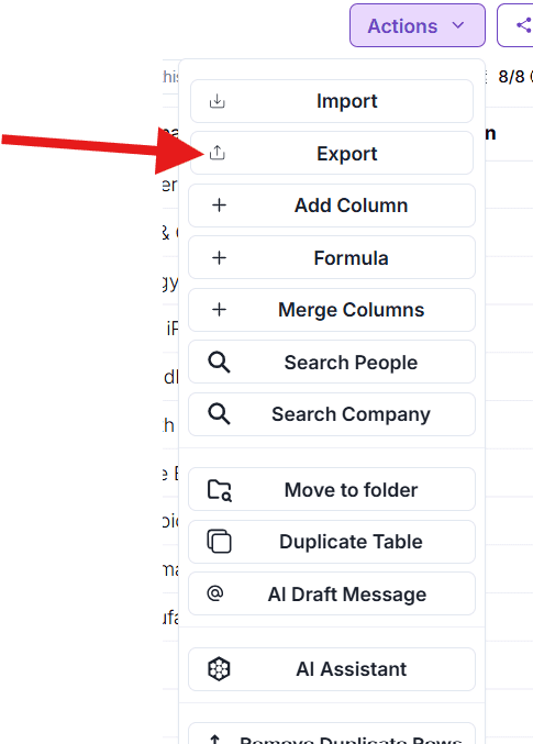 Actions → Export List