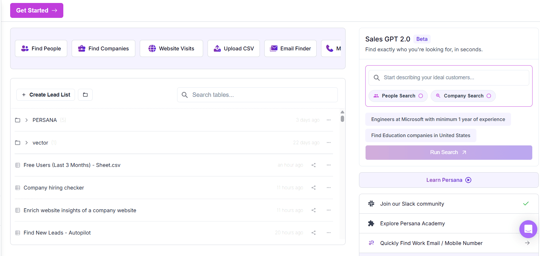 Persana dashboard