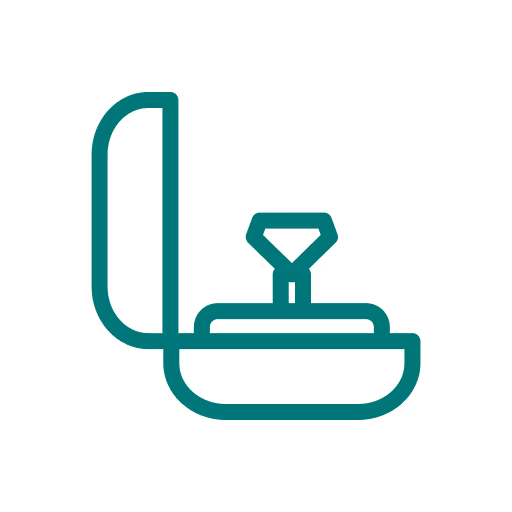 Icône d'une alliance dans une boîte à bijoux ouverte symbolisant une demande en mariage.