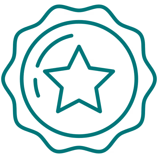 Icône de sceau stylisé avec une étoile au centre représentant la qualité ou l'excellence.
