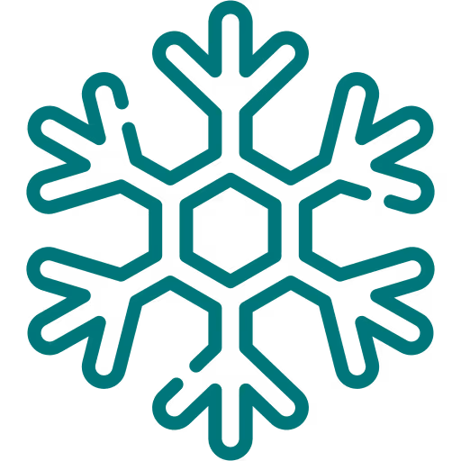 Icône flocon de neige stylisé en lignes vertes symétriques.