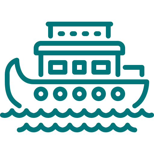 Icône de bateau-maison simplifié flottant sur l'eau.