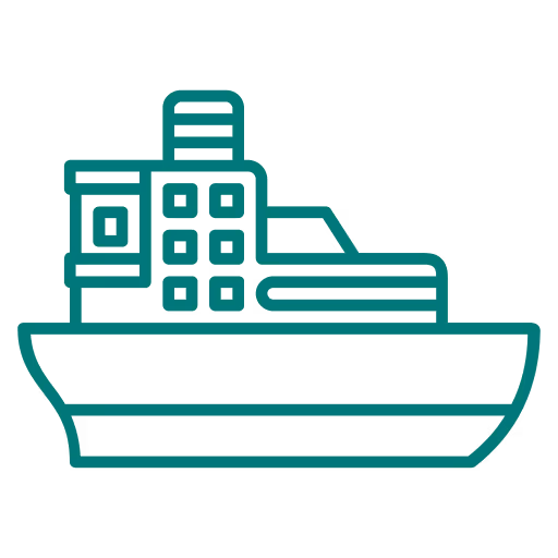 Icône de ferry stylisé avec plusieurs fenêtres et une cheminée.