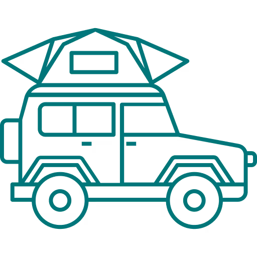 Icône d'un camping-car avec tente de toit déployée.