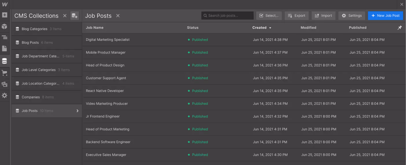 CMS Collection - Job Board X Webflow Template