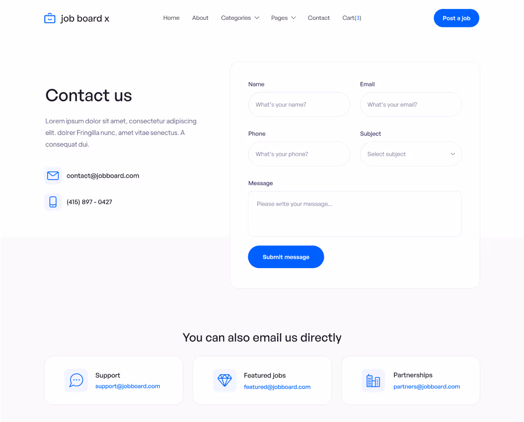 Contact Us - Job Board X Webflow Template