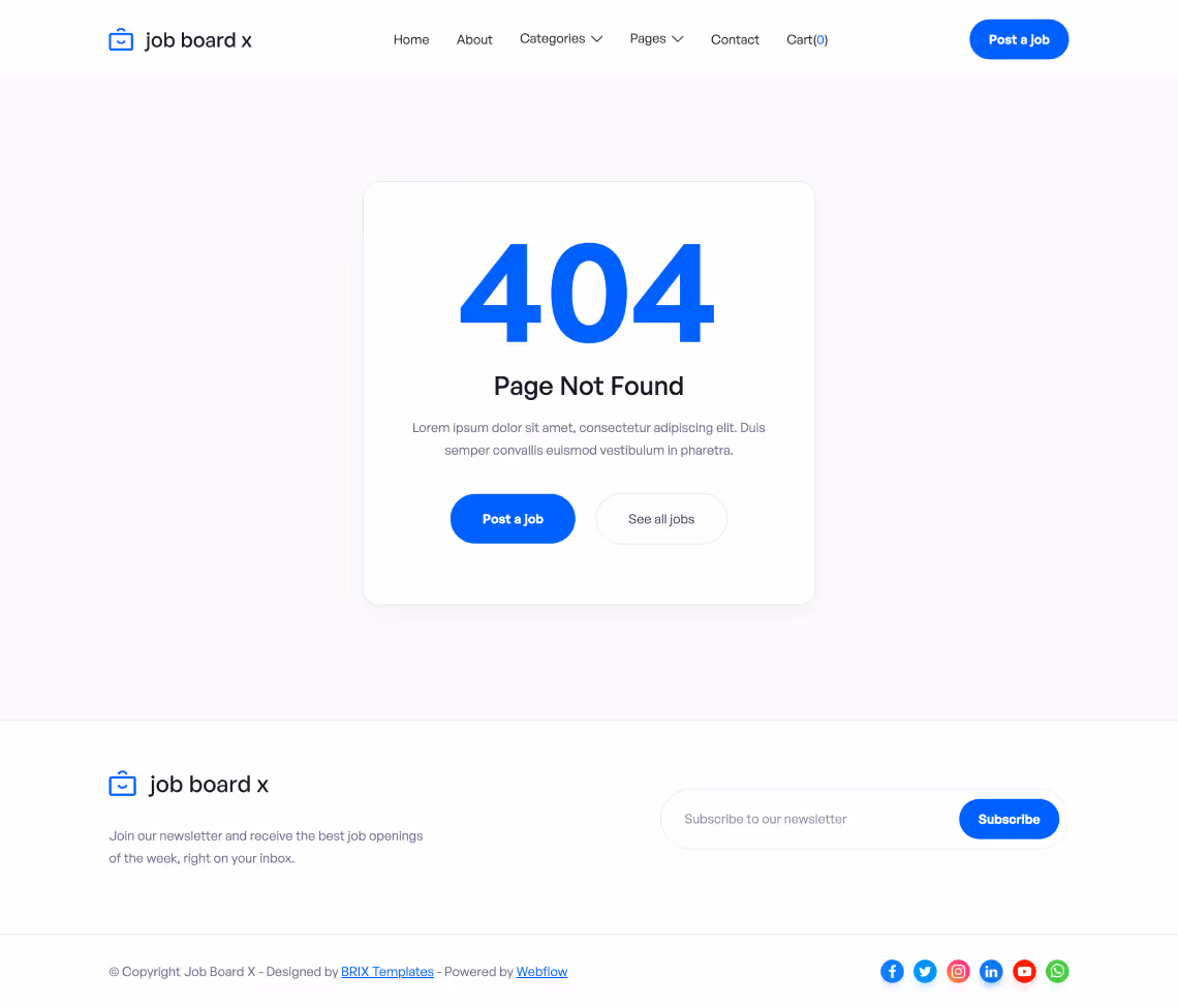 404 Not Found - Job Board X Webflow Template