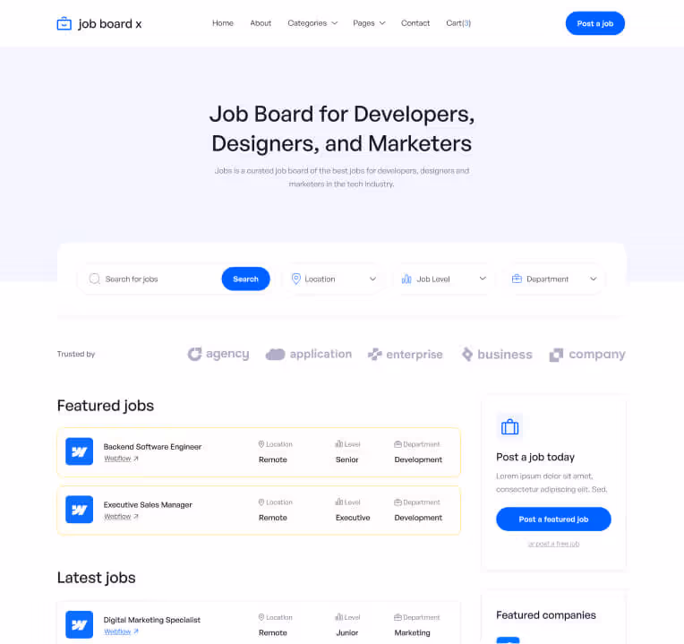 Home Page - Job Board X Webflow Template