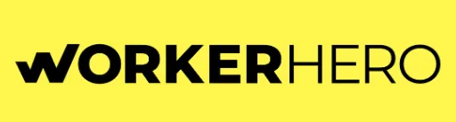 Schriftzug WORKERHERO in schwarz auf gelbem Hintergrund.